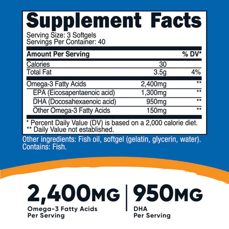 Omega 3 Fish Oil - 2400MG, 120 Softgels (40 Serv) by Nutricost - Kingpin Supplements 